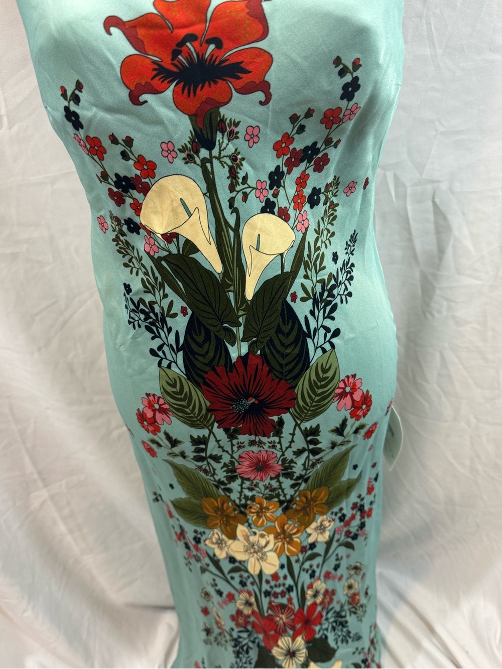FARM Rio Aqua Floral Slip Maxi Dress with Red & Cream Accents M - Picture 6 of 13